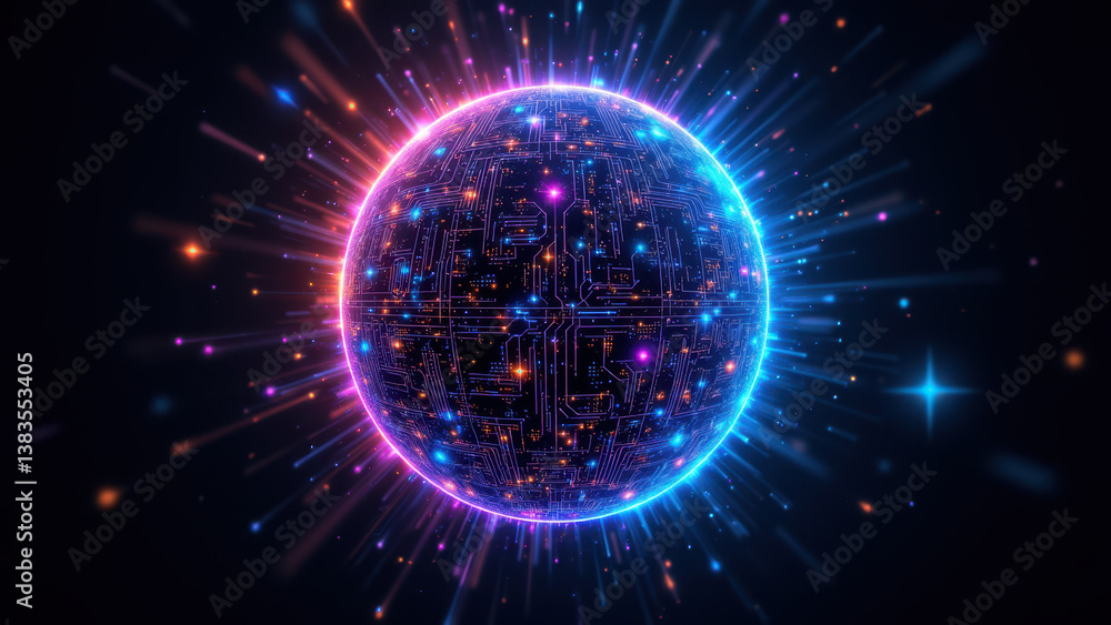 Poster futuristic digital globe with cybernetic network overlay for internet security concept.