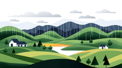 Fototapeta premium Serene Green Hill Landscape with Wind Turbines