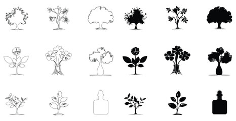 Black And White Tree And Plant Vector Silhouettes Collection