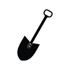 Shovel black icon. Vector illustration. Vector illustration flat design. Isolated on white background. Garden spade silhouette gardening, agriculture