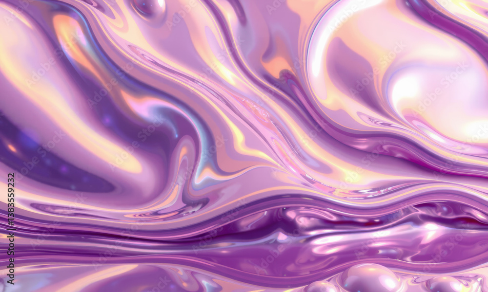 Poster mesmerizing abstract background featuring flowing waves of iridescent purple and pink hues, creating