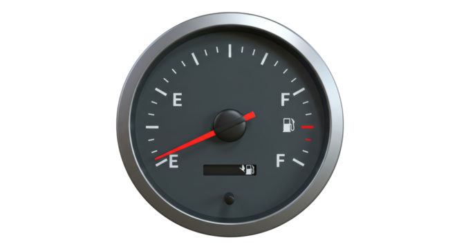 Isolated Realistic Fuel Gauge Showing Empty Level