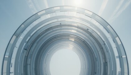 Obraz premium Exploring futuristic glass tunnel structures urban cityscape digital art bright environment wide-angle view conceptual innovation