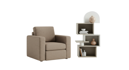 Isolated Armchair and Bookshelf Indoor Furniture