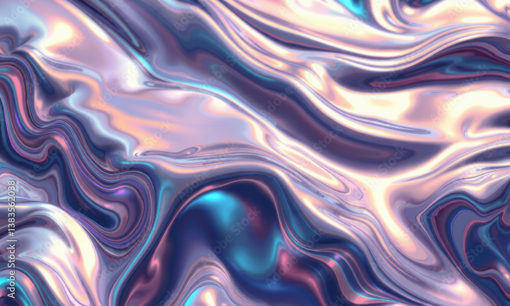 Poster mesmerizing abstract design featuring swirling patterns of iridescent colors, creating fluid and dyn