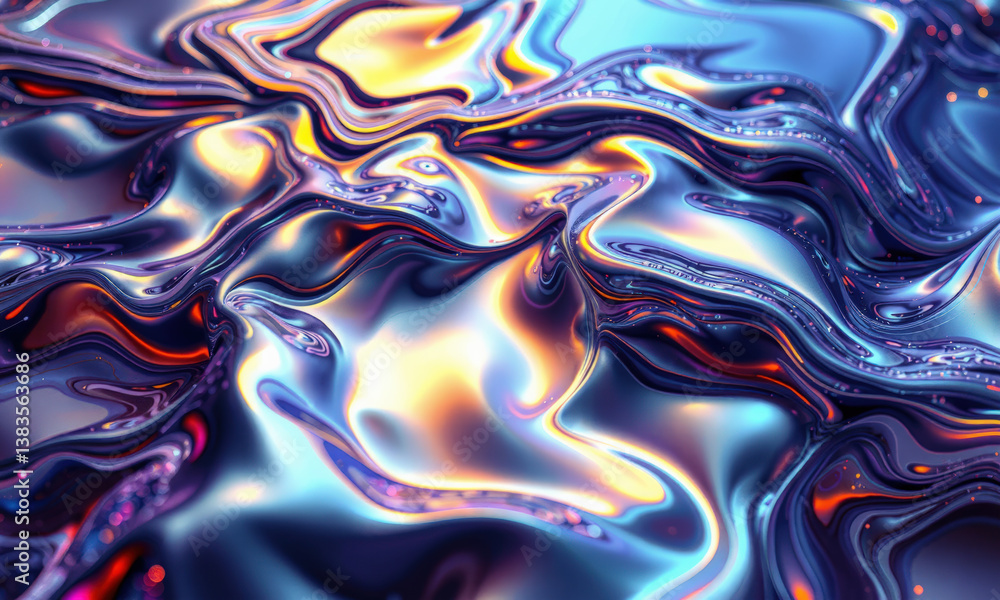 Poster mesmerizing abstract design featuring fluid, colorful waves that create sense of depth and movement,