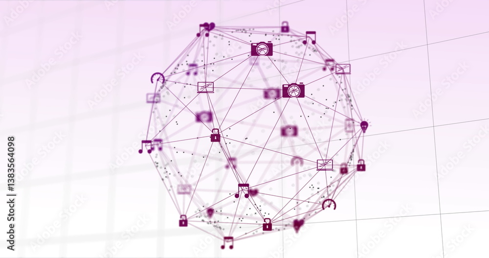 Poster image of globe network of connections over grid background