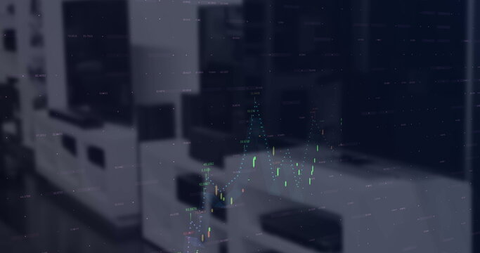 Image of financial statistics and data processing over shop interior - Powered by Adobe