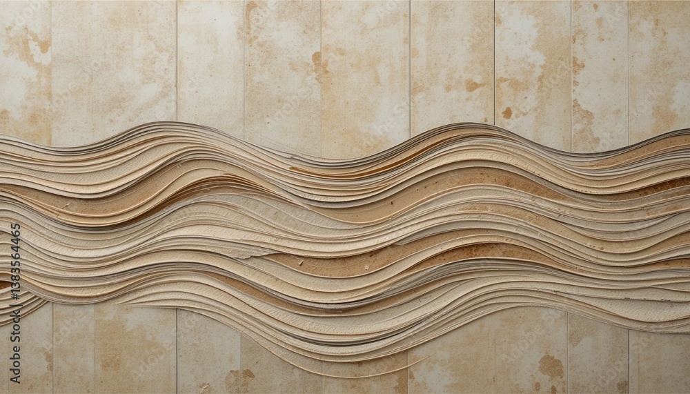 Poster wave-like wooden structure design modern architecture studio decorative element minimalist environme