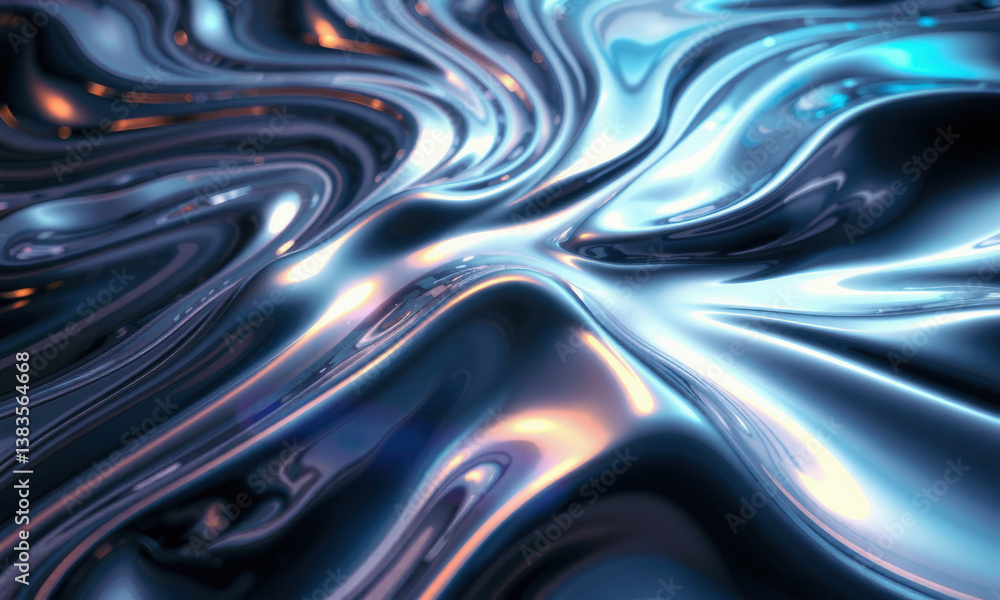Aufkleber mesmerizing abstract design featuring smooth, flowing metallic textures in shades of blue and silver