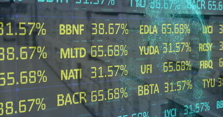 Obraz premium Image of financial data processing over shop interior