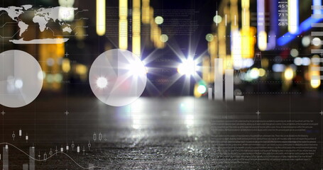 Image of statistics processing over cityscape