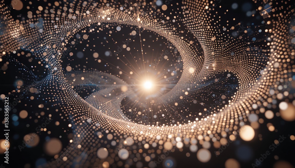 Poster dynamic cosmic journey through abstract particles digital realm visualization energetic environment 