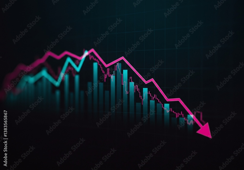 Poster financial data graph going downwards, representing a market crash or decline. the graph includes red