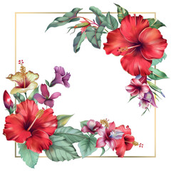 Tropical Hibiscus Floral Frame Design