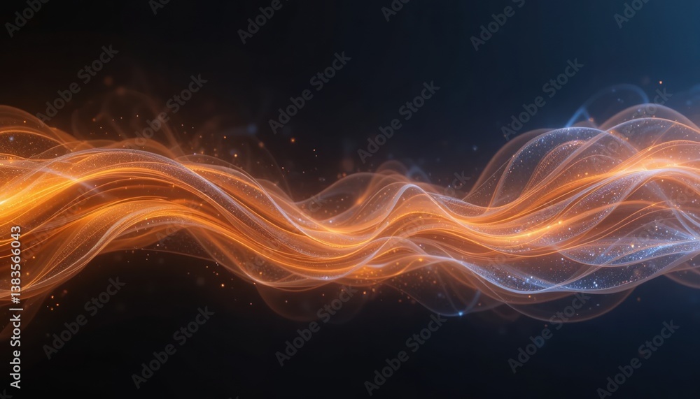 Poster dynamic flowing waves of light abstract digital background graphic design dark environment close-up 
