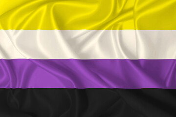 Non-binary Pride Flag on silk texture waving in the wind