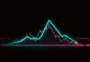 Fototapeta premium Financial graph with a falling trend, depicting market decline on dark background