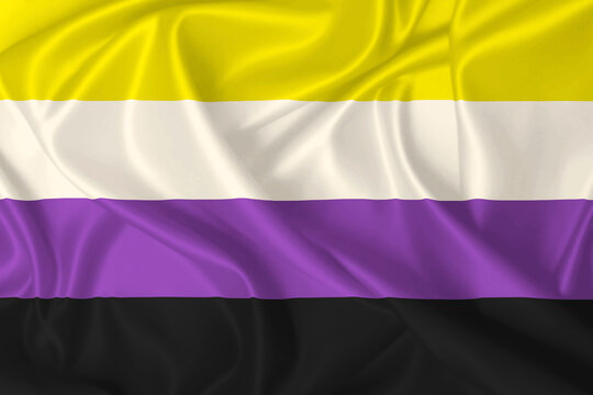 Non-binary Pride Flag on silk texture waving in the wind