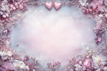 Elegant pastel floral and heart frame with blank center for text or design