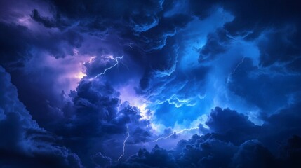 Dramatic Night Sky, Lightning Storm, Cloudscape, Weather, Nature Background
