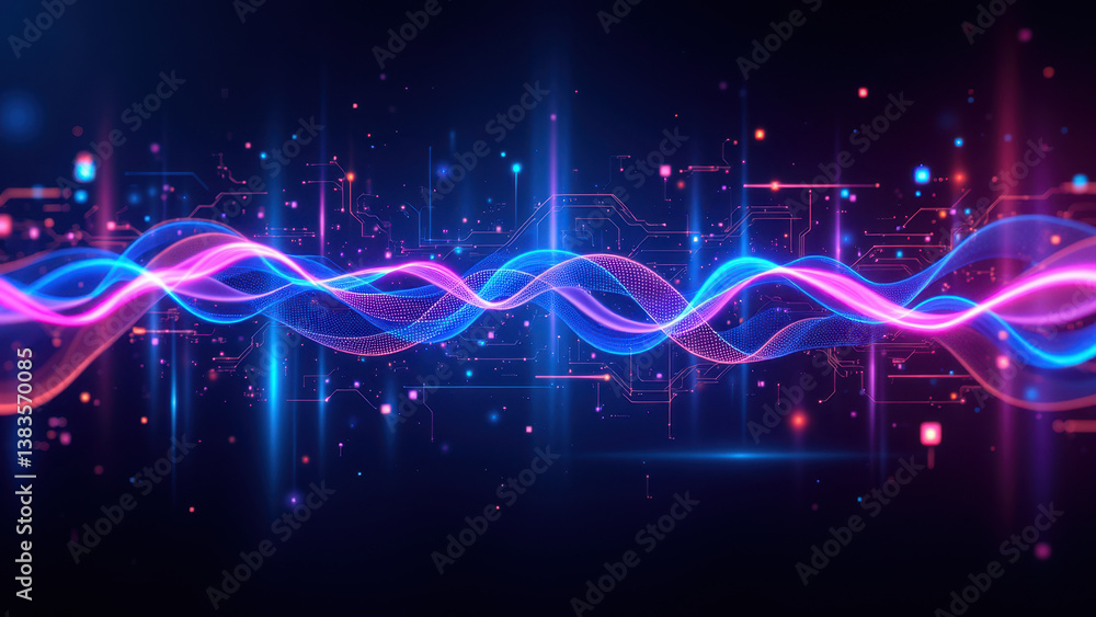 Poster cybersecurity abstract digital technology concept with colorful wavy lines of light.