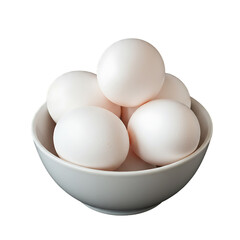 White eggs on white bowl isolated on white background, uncooked bool of eggs isolated on white background 