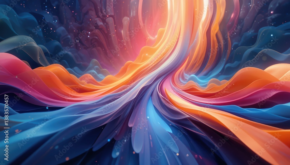 Poster vibrant abstract flowing waves digital artwork colorful patterns surreal environment dynamic perspec