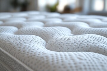 Fototapeta premium Soft, textured mattress surface promises a comfortable night's sleep, inviting relaxation and rest