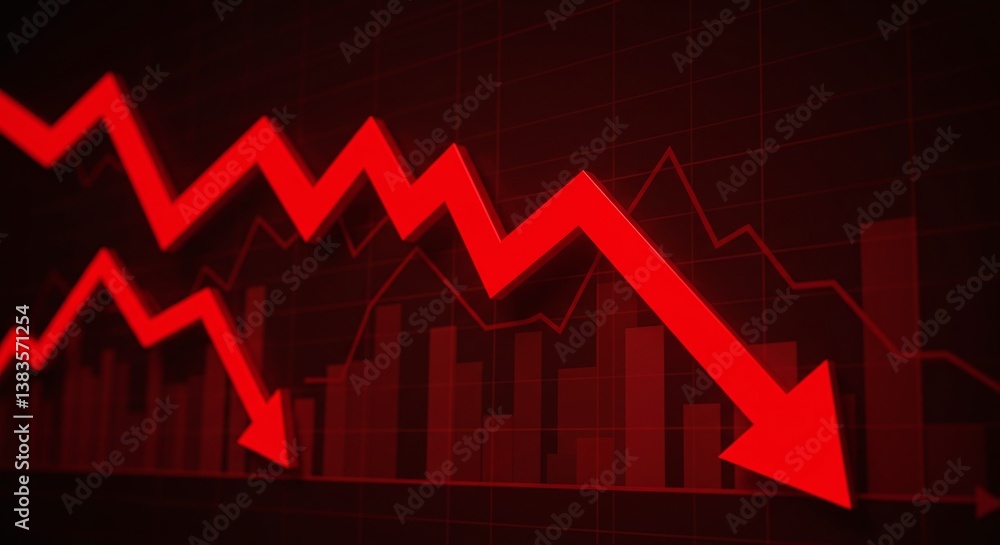 Poster a visual representation of a market crash with red arrows. the image conveys a sense of decline and 