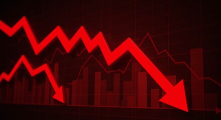 A visual representation of a market crash with red arrows. The image conveys a sense of decline and economic downturn