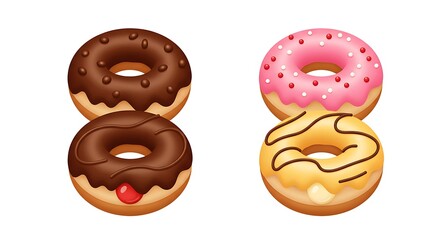 Stacked Donuts with Chocolate and Pink Glaze on White Background