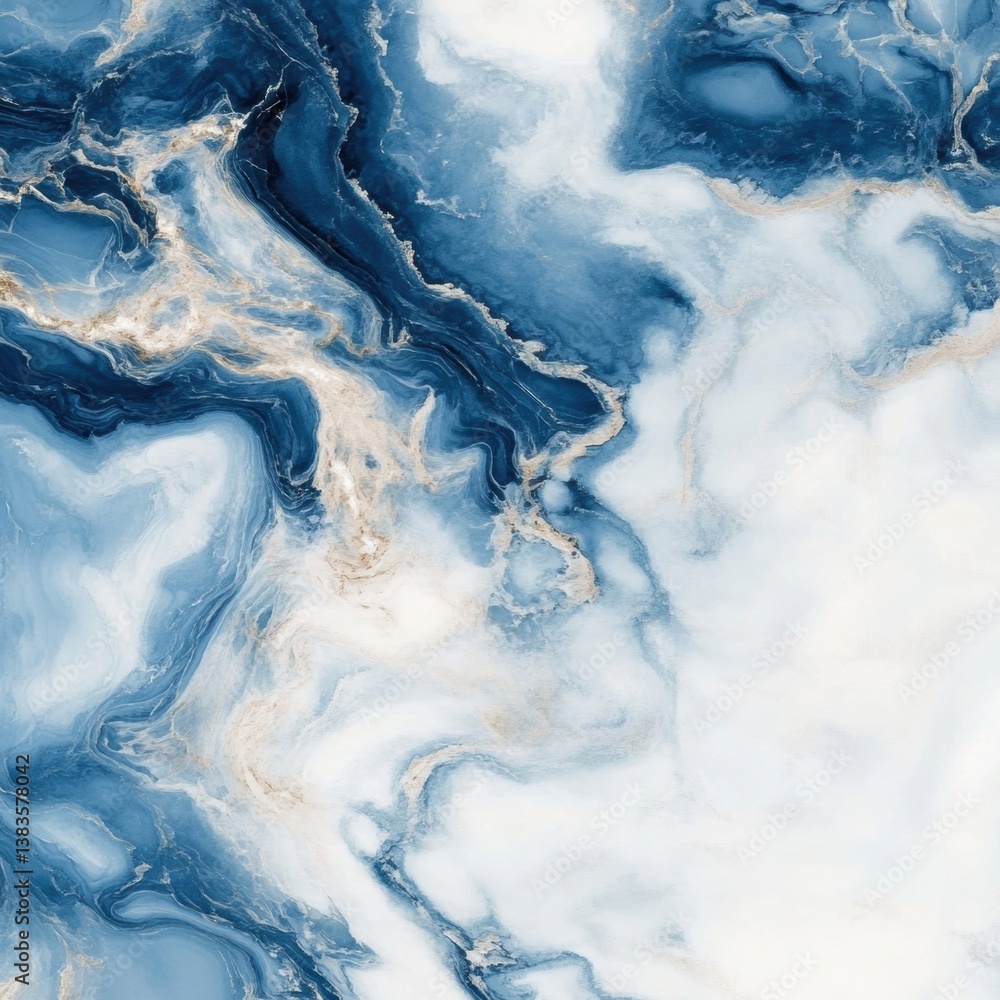 Aufkleber luxurious deep blue and white marble texture with organic veins and structured pattern highlighting 