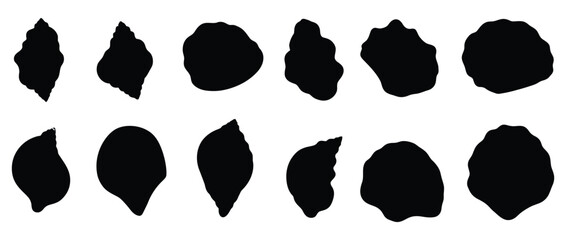 Black Seashell Silhouettes On White Background Sea Shell Vector Illustration