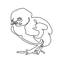 Single continuous line drawing the chick. Cute little chicken. One line design vector illustration
