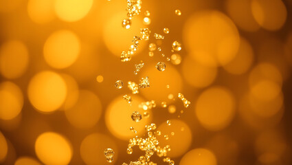 Captivating shot of water droplets falling in front of a warm, blurred, glowing background.