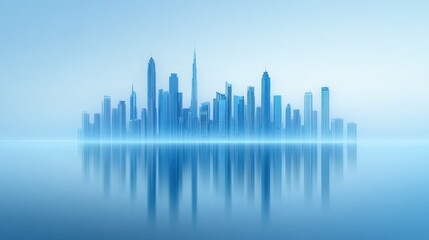 Serene Cityscape: Modern Metropolis Reflected in Calm Waters