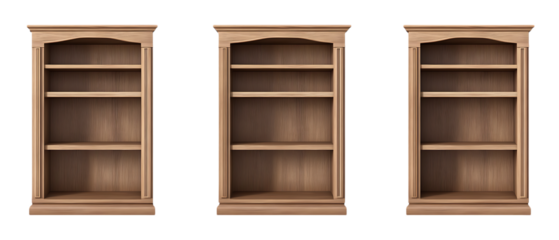 Bookcase Pack on Transparent Background for Interior Design, Furniture Icons, or Library-Themed Art