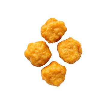 A Crispy fried snacks kibbeling arranged in cross pattern, showcasing delicious golden brown texture that tempts taste buds
