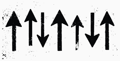 Black And White Directional Arrows Pointing Up And Down With Grunge Texture © vector Art