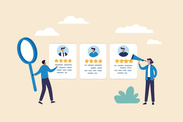 Performance management employee evaluation review, yearly appraisal or staff career development, employee measurement concept, businessman manager giving stars review on performance management.