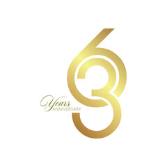 63rd, 63 Year Anniversary Logo, Golden Color, Vector Template Design element for birthday, invitation, wedding, jubilee and greeting card illustration.