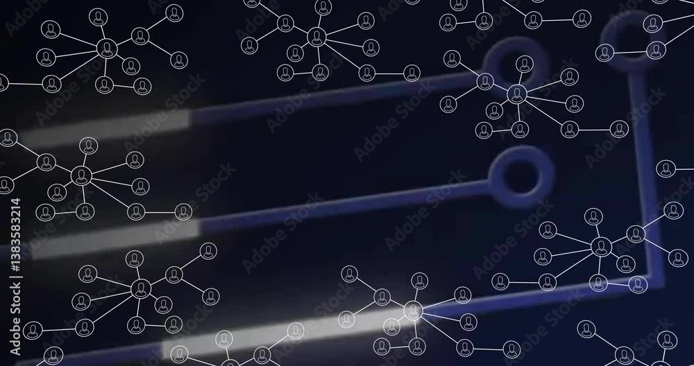 Poster network of connections and data processing animation over dark background