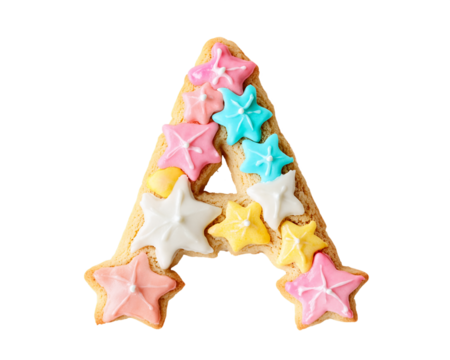 Pastel Icing Star Decorated Letter A Sugar Cookie, PNG