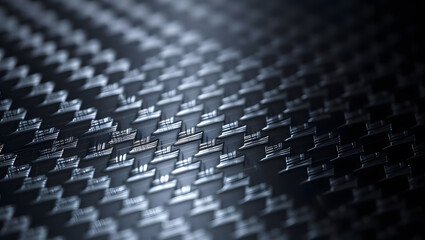 Detailed macro shot captures the woven texture and pattern of carbon fiber material.