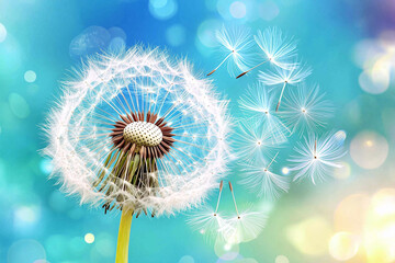 Closeup on dandelion highlighted by sun 