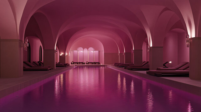 Modern Indoor Spa Oasis: Elegant Pink Pool Design for Ultimate Relaxation and Wellness