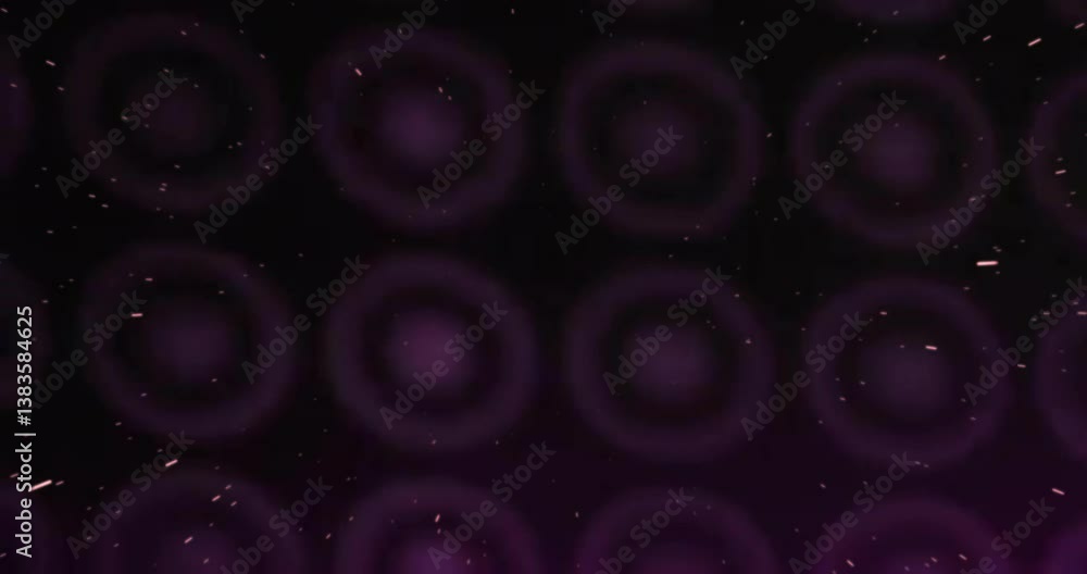 Poster glowing particles forming purple circular patterns on dark background in animation