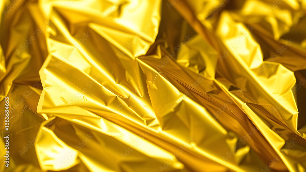 Poster a close-up shot shows folded golden foil, creating a textured and abstract pattern.