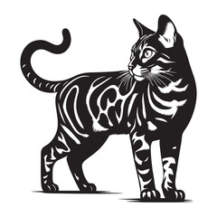 Confident Bengal silhouette, capturing its proud stance and self-assured aura – Bengal illustration – Bengal vector – cat silhouette

